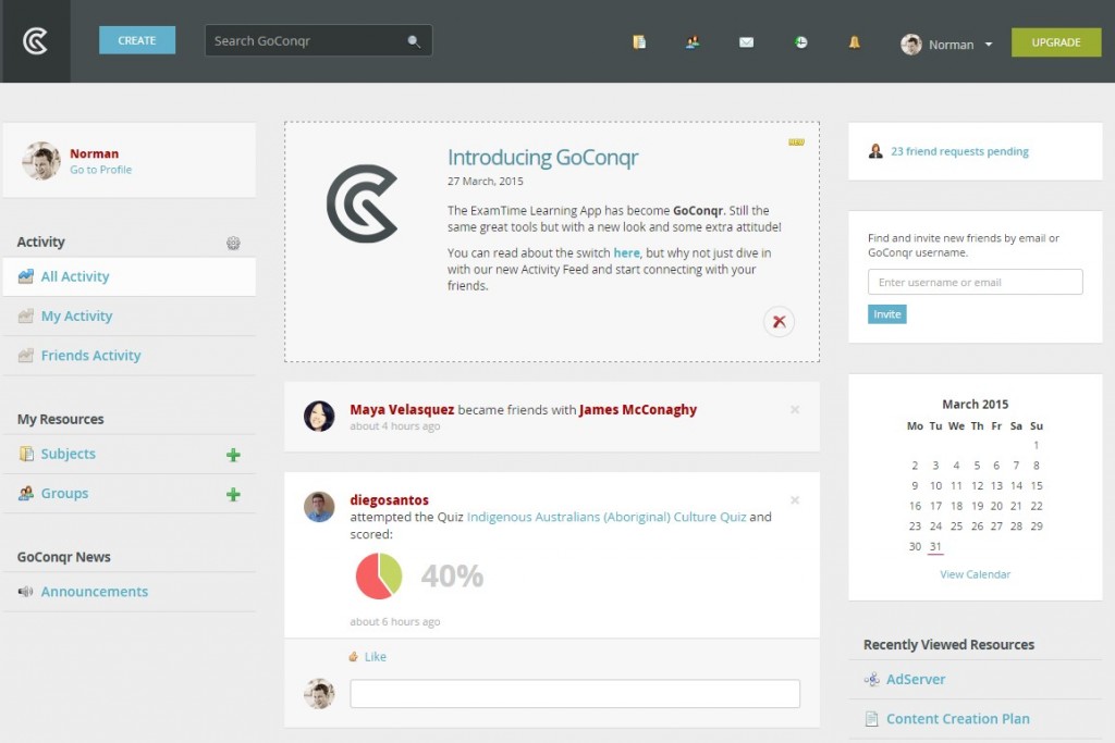 GoConqr Dashboard